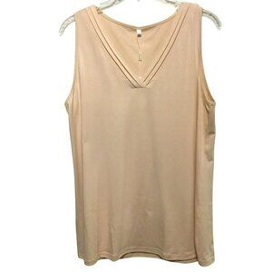 Aokosor V-Neck Top NWT Pleated Sleeveless Women's Sz L Apricot Flowy Lightweight
